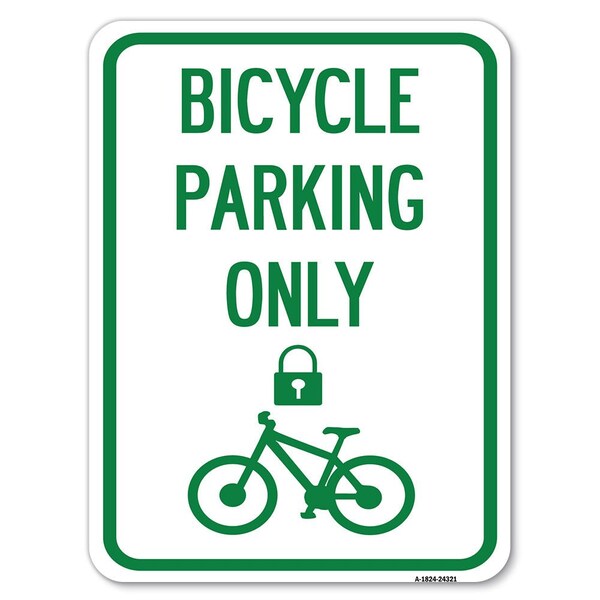 Bicycle Parking W/ Cycle & Lock Heavy-Gauge Alum Rust Proof Parking Sign, 18" x 24", A-1824-24321